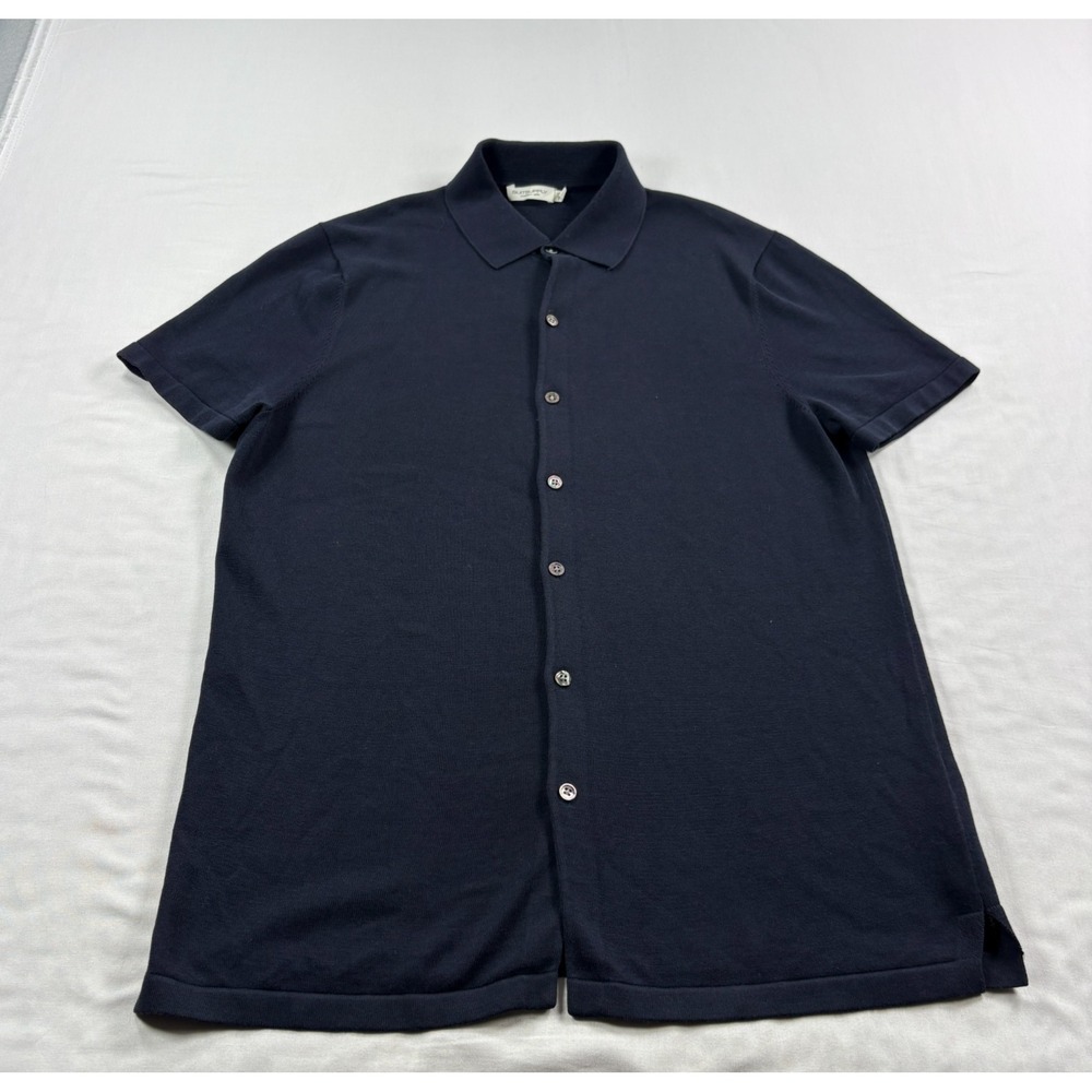 Suitsupply Shirt Mens M Blue Cotton Silk Blend Button Up Stretch Short Sleeve